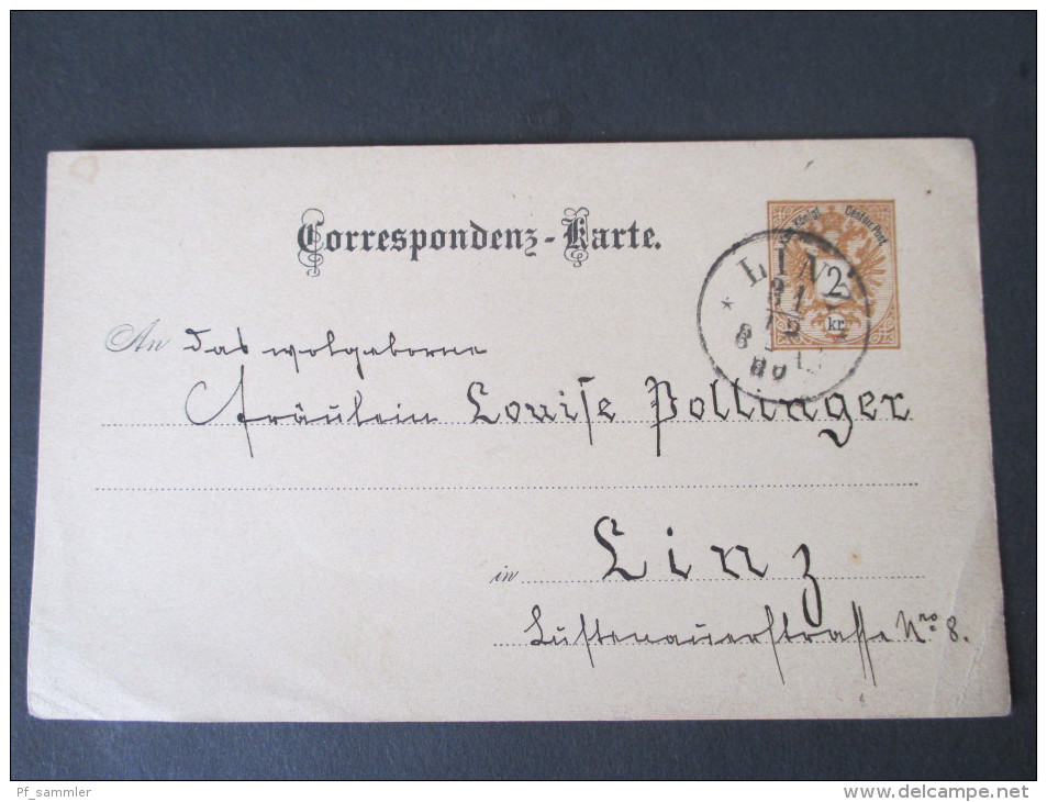 Österreich Ganzsachen Ausgabe 1883 Fingerhut Stempel usw. 12 Stück! Wohlgeboren, Korrespondenz an eine Frau in Linz