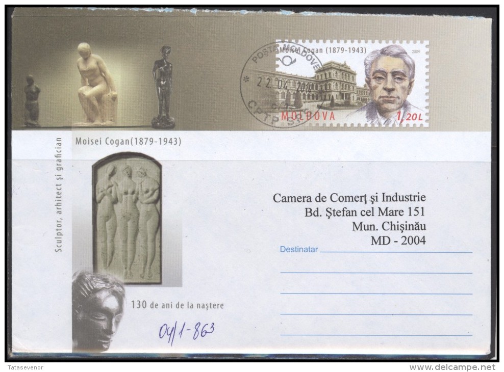 MOLDOVA Stamped Postal Stationery Bedarfsbrief MD Cover 070 Postal History Personalities Art Sculpture Judaica - Moldova