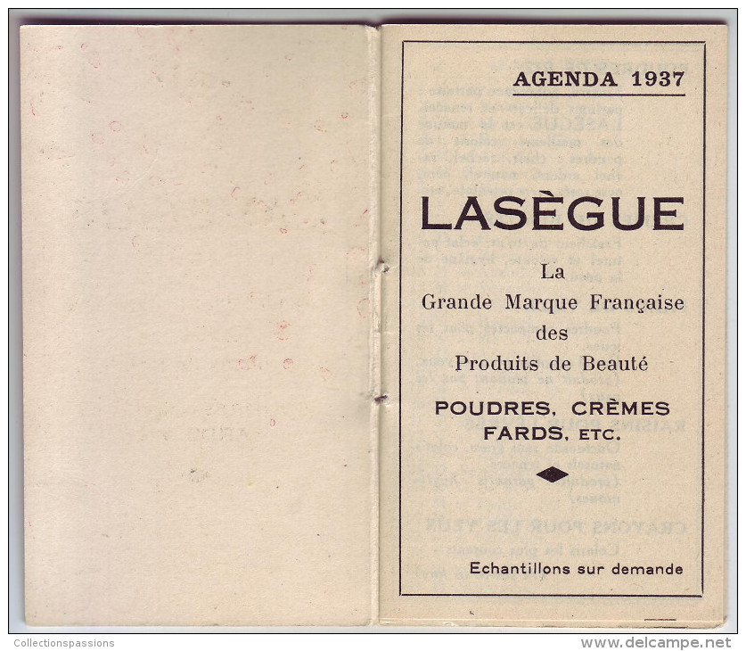 Magnifique Calendrier. Lasègue. Produits De Beauté. 1937. Louis Gaillard. Roanne - Small : 1921-40