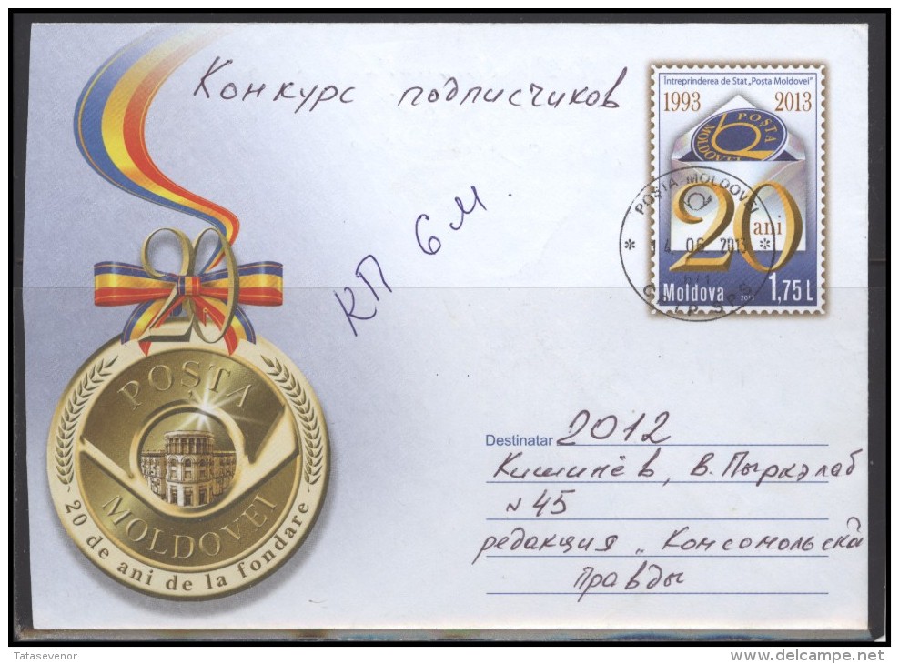 MOLDOVA Stamped Postal Stationery Bedarfsbrief MD Cover 086 Postal History 20th Anniversary Of MOLDOVA POST - Moldova