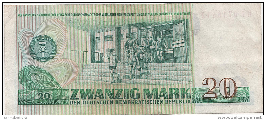 Banknote Geldschein DDR Staatsbank 20 Mark 1975 HT 0716511 7 - Stellig Ro. 362 Billet GDR - 20 Mark