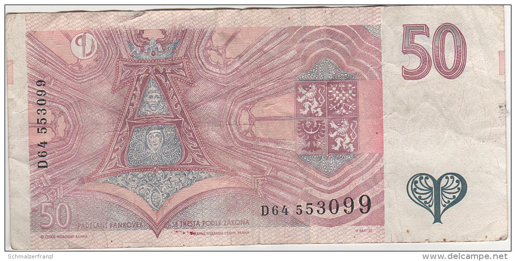 Banknote Geldschein CESKA REPUBLICA Tschechien 50 Korun Kronen 1997 D 64 553099 Cesky Narodni Banka - Tsjechië