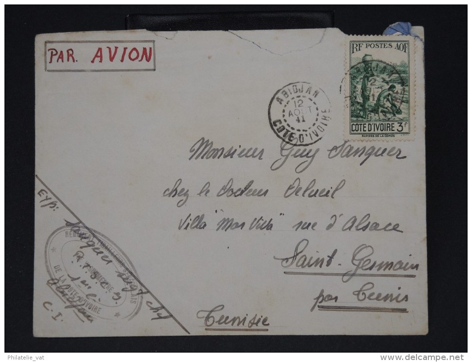 FRANCE - COTE D´IVOIRE - Lettre Période 2eme Guerre Mondial - Archives Vers La Tunisie - A Voir - Lot  5197 - Briefe U. Dokumente