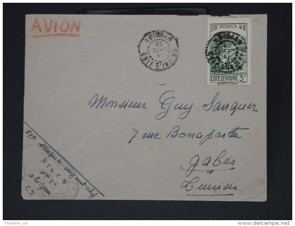 FRANCE - COTE D´IVOIRE - Lettre Période 2eme Guerre Mondial - Archives Vers La Tunisie - A Voir - Lot  5199 - Storia Postale