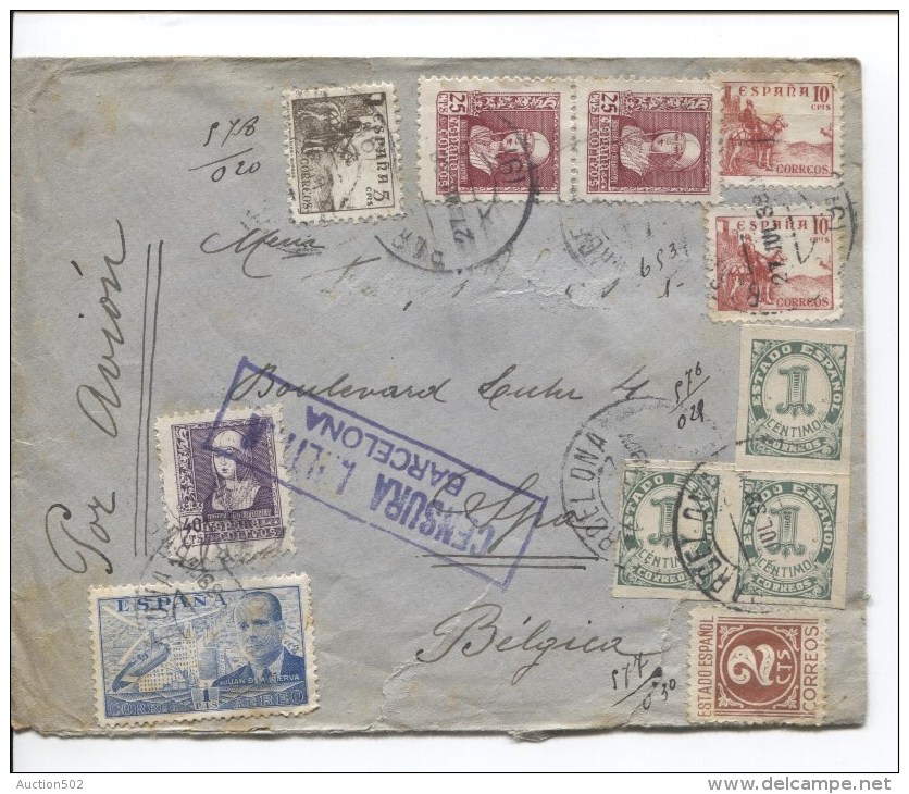 Espana/Espagne/Spain Barcelona 1939 Air Mail To Belgium/Belgica PR1994 - Lettres & Documents