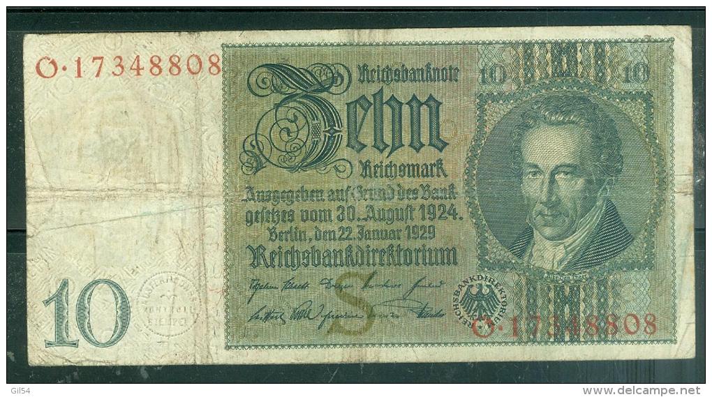 Billet  10 Reichsmark 1929  -  O.17348808   Laubil1803 - 10 Reichsmark