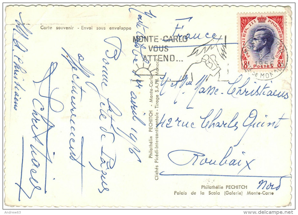 MONACO - 1956 - 8F Princes Rainier III - MISS GRACE KELLY ET S.A.S RAINIER III - Carte Postale - Post Card - Flamme M... - Covers & Documents