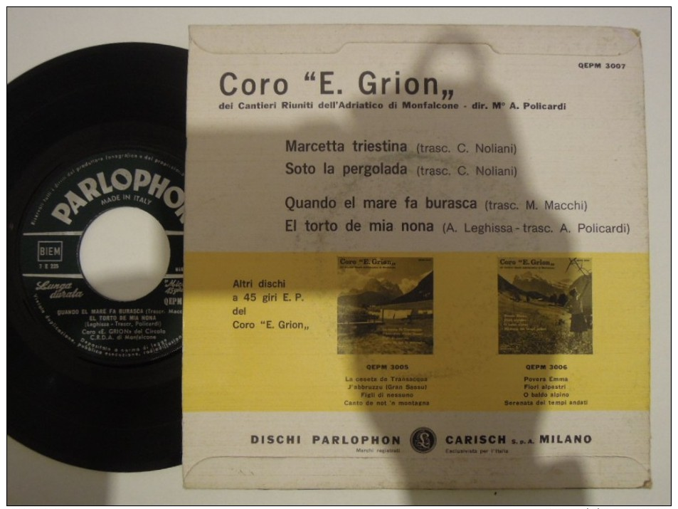 Coro Ermes Grion / Policardi Aldo - Coro E Grion Dei Riuniti Dell'adriatico Di Monfalcone - Parlophon 3007 Italy - Gospel & Religiöser Gesang