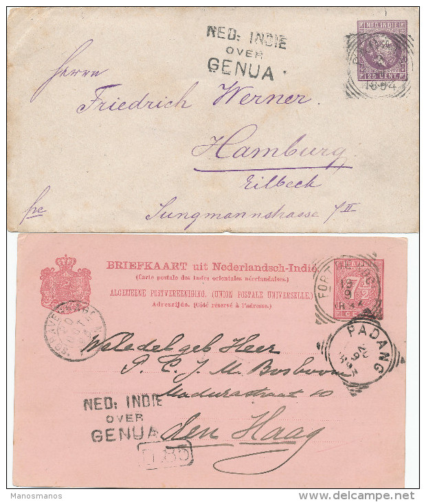 EB25 - NETHERLANDS INDIES  2 Maritime Cover/Card 1893/1894 - NED INDIE VIA GENUA - Netherlands Indies