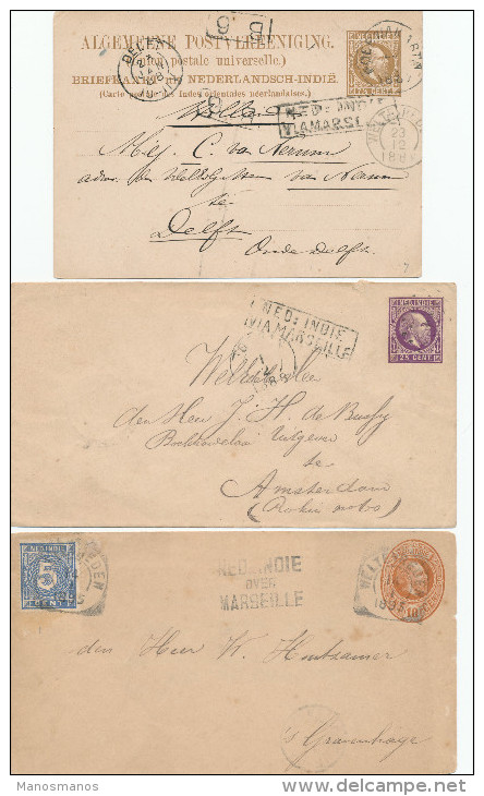 EB26 - NETHERLANDS INDIES 3 Maritime Covers/Card 1888/1895 - NED INDIE VIA MARSEILLE - Indes Néerlandaises