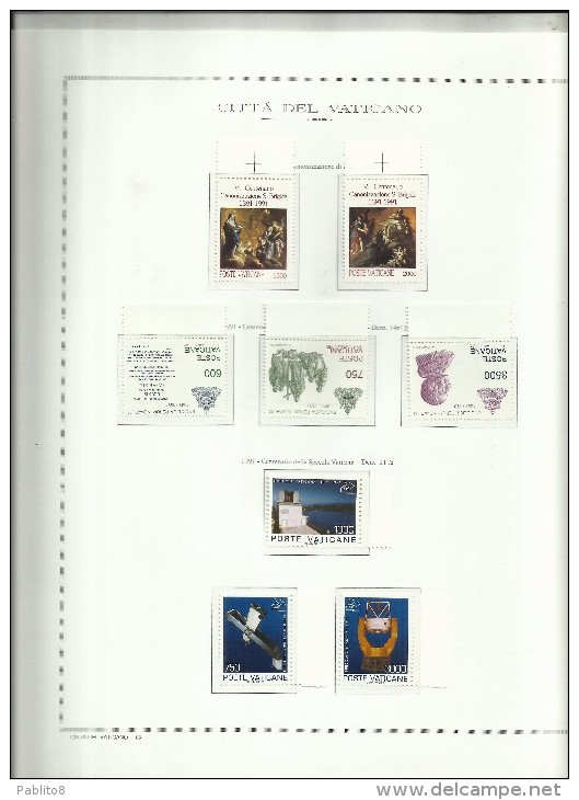 VATICANO VATIKAN VATICAN YEAR ANNATA NUOVA 1991 MNH COMPRESI I FOGLI MARINI - Volledige Jaargang