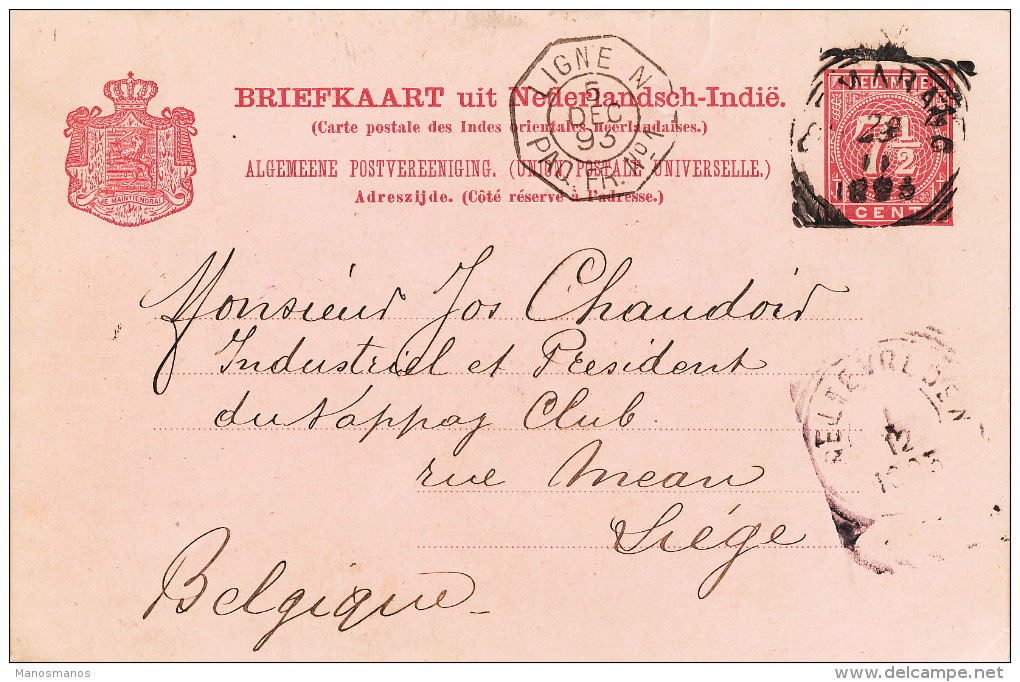 EB31 - NETHERLANDS INDIES 2 Maritime Cards 1893/1902 - French Ships LIGNE N Cancels - Nederlands-Indië