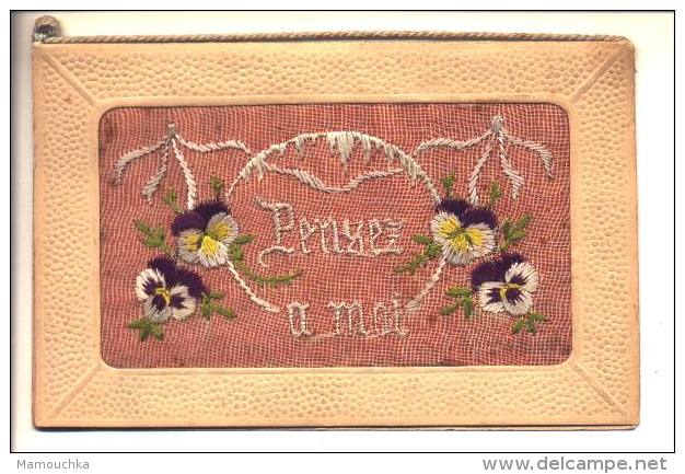 Carte Brodée Pensez à Moi (fleurs Pensées) Avec Petit Poème à L'intérieur - Brodées