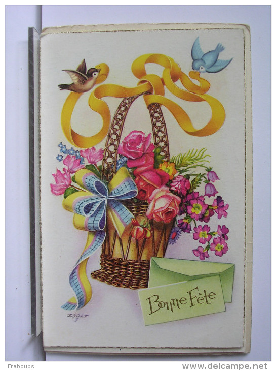 ILLUSTRATION ZSOLT - BONNE FETE - PANIER - FLEURS - OISEAUX - RUBAN - Zsolt