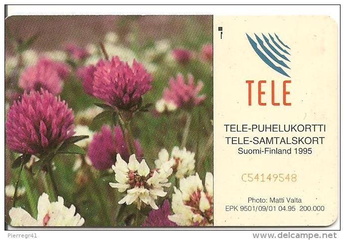 CARTE-PUCE-FINLANDE-1995-SC7-FLEURS TREFLE DES CHAMPS-TBE - Fleurs