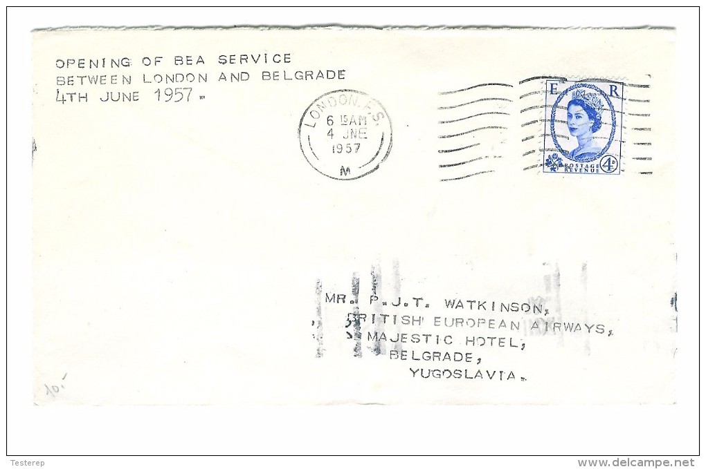 AIRMAIL Opening Of BEA Service  4 Th June 1957 With Belgrade In Yugoslavia    Arrival Marks - Lettres & Documents