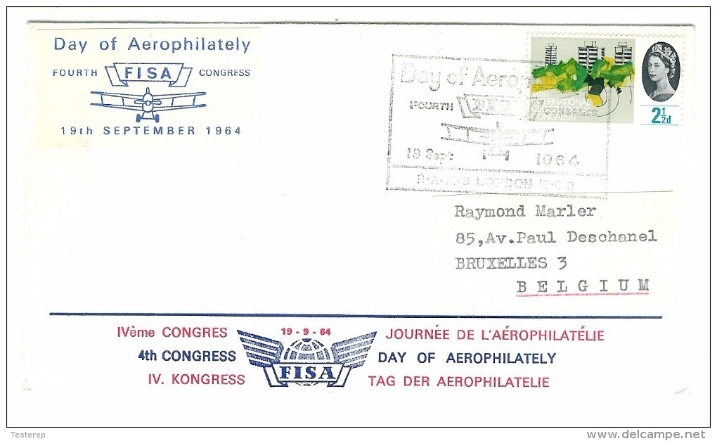 Day Of AEROPHILATELY 19th Sept 1964 4th FISA Congress   To Belgium - Lettres & Documents