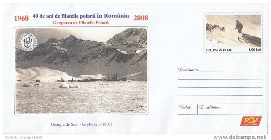 1438FM- WHALE HUNTING, GRYTVIKEN, SHIPS, COVER STATIONERY, 2008, ROMANIA - Baleines