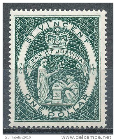 ST. VINCENT 1955 SEAL OF THE COLONY ONE DOLLAR DEEP MYRTLE GREEN SG 199A VF MNH - St.Vincent (1979-...)