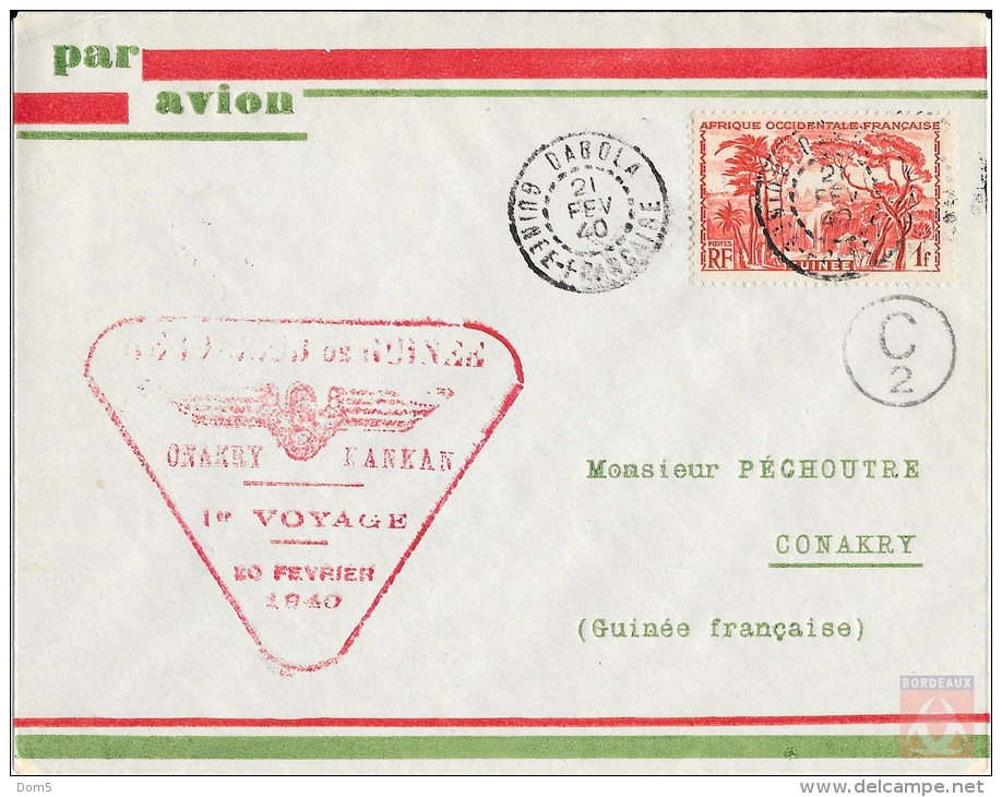 Guinée #139 - Lettre Par Avion De Dabola Pour Conakry De 1940 - 1er Voyage Onakry-Kankan - Lettres & Documents