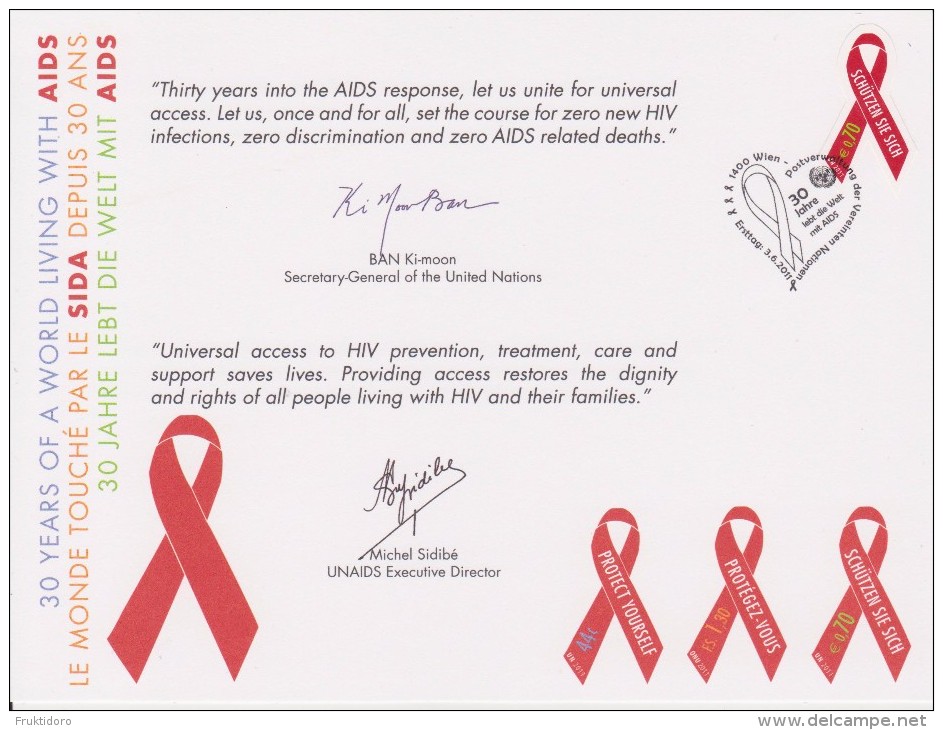 United Nations Special Card With Mi 721 AIDS Cancellation Vienna - 2011 - Lettres & Documents