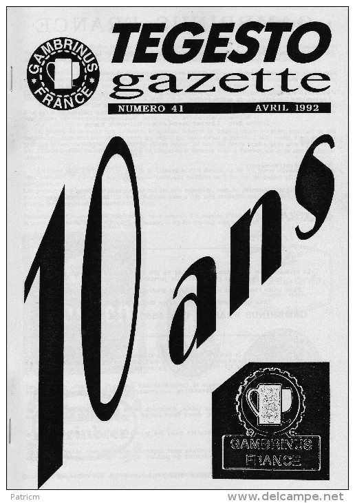 Bulletin Du Club De Collectionneurs Gambrinus France N°41 (Biere & Brasserie) De L´année 92 - Autres & Non Classés