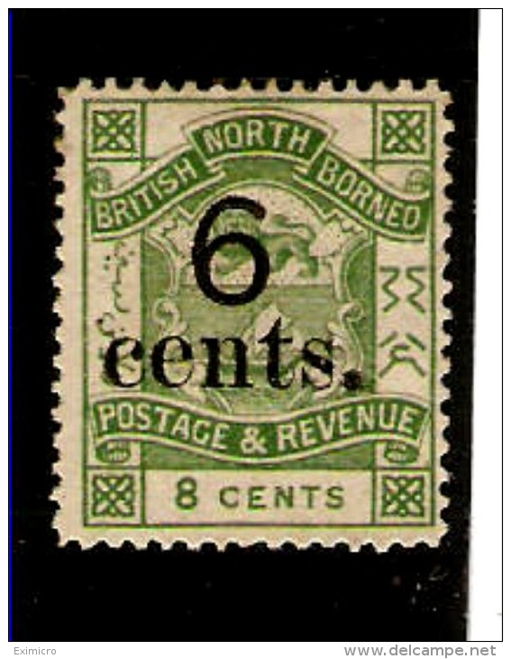 NORTH BORNEO 1891 - 92 6c On 8c YELLOW-GREEN SG 55 MOUNTED MINT Cat £27 - North Borneo (...-1963)