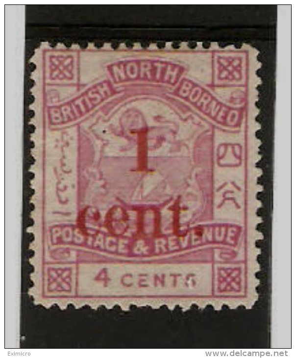 NORTH BORNEO 1892 1c On 4c  SG 63 MOUNTED MINT Cat £27 - North Borneo (...-1963)