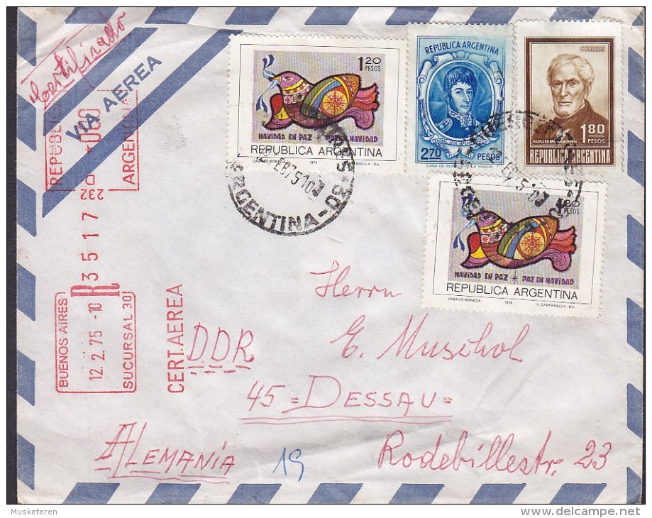 Argentina Registered Certificado BUENOS AIRES 1975 Meter & Stamps Cover Letra DESSAU Germany DDR - Briefe U. Dokumente