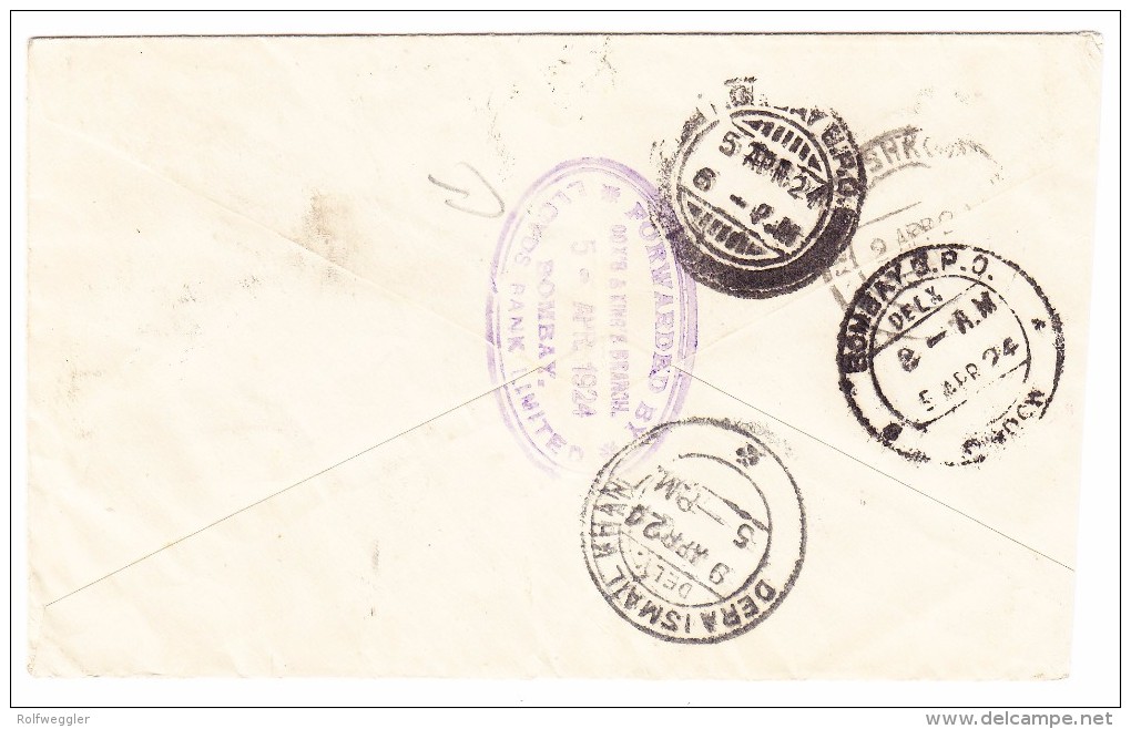 China Brief Von SHANGHAI Nach Bombay 5.4.1924 AK-Stempel - 1912-1949 République