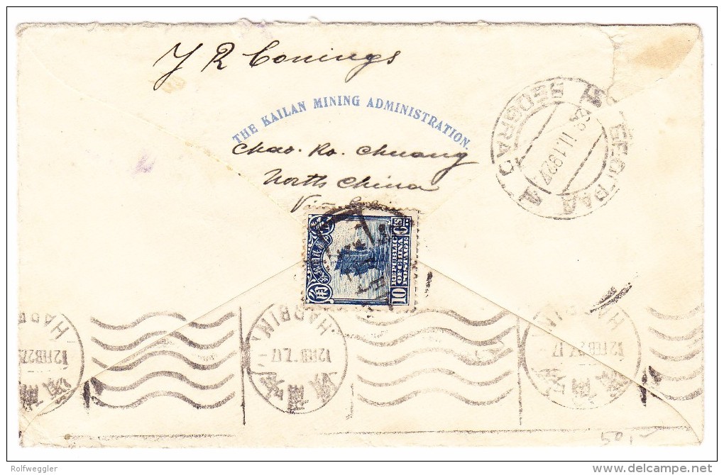 China Brief Von HARBIN 12.2.1927 10Cts. E.F. Gesendet Nach Beograd Jugoslawien AK-Stempel - 1912-1949 République
