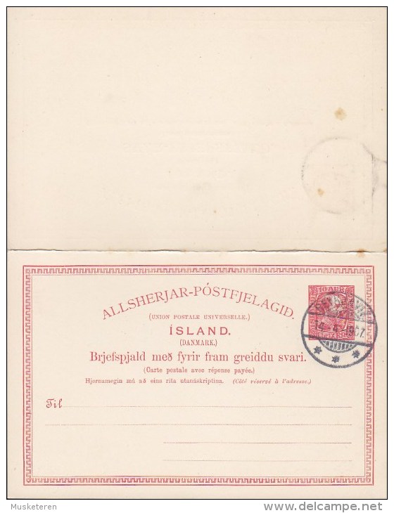 Iceland UPU Postal Stationery Ganzsache Entier M. Antwort Résponse 10/10 A Christian IX. REYKJAVIK 1907 (2 Scans) - Enteros Postales