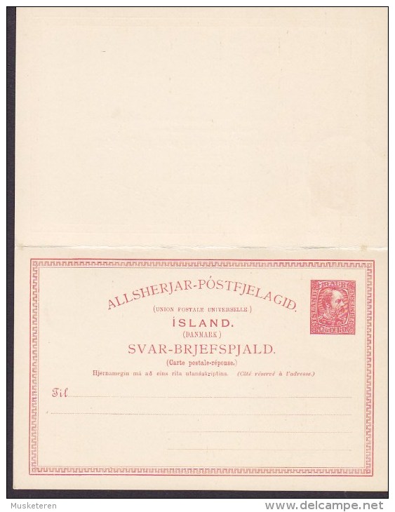 Iceland UPU Postal Stationery Ganzsache Entier M. Antwort Résponse 10/10 A Christian IX. REYKJAVIK 1907 (2 Scans) - Postal Stationery