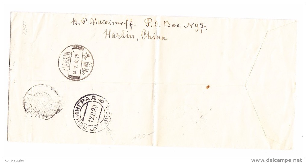 China R-Brief Harbin 2.8.1928 Nach Finnland Mit Ak-Stempel - Autres & Non Classés