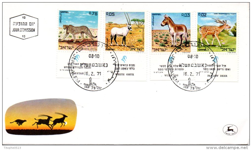 ISRAEL. N°432-5 Sur Enveloppe 1er Jour De 1971. Léopard/Ane/Daim/Oryx. - Burros Y Asnos