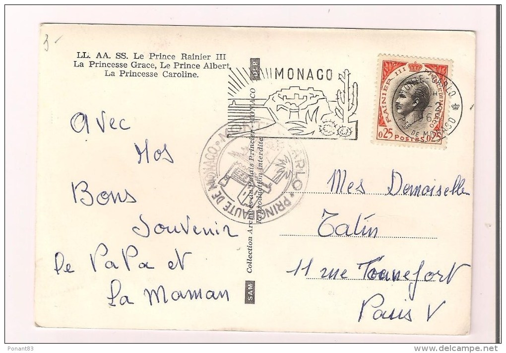 -- MONACO: Le  Prince Rainier, Princesse Grace, Albert  Et Caroline - 1965 Timbre 0,25 Rainier Et Flamme Monaco - - Palais Princier