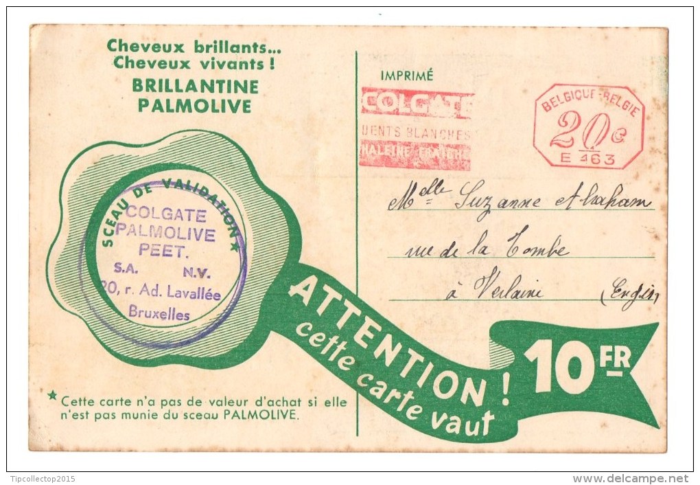 CP Entier Postal - Publicité - Colgate Palmolive - Carte Bon Valeur - Rare - - Publicité