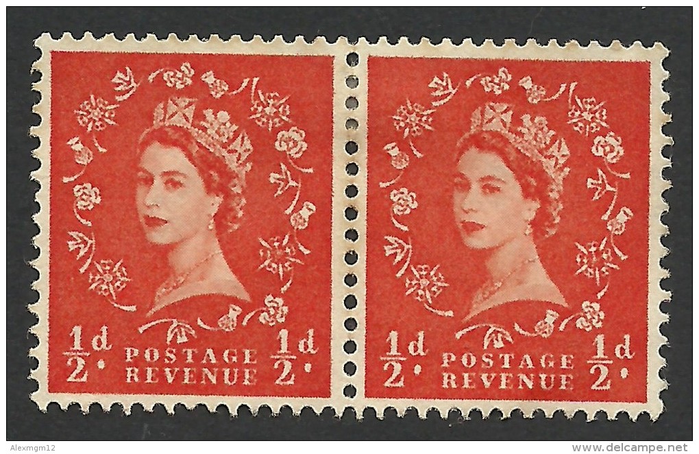 Great Britain, 1/2 P. 1953, Sc # 292, Mi # 257X, MH Pair - Unused Stamps