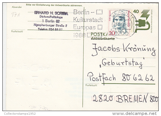 15856- WORK SAFETY, POSTCARD STATIONERY, 1988, GERMANY - Cartes Postales - Neuves