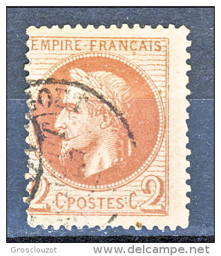 Francia 1862 Napoleone III N. 26B C. 2 Rosso Bruno Chiaro Annullo A Data Parigi - 1863-1870 Napoleone III Con Gli Allori