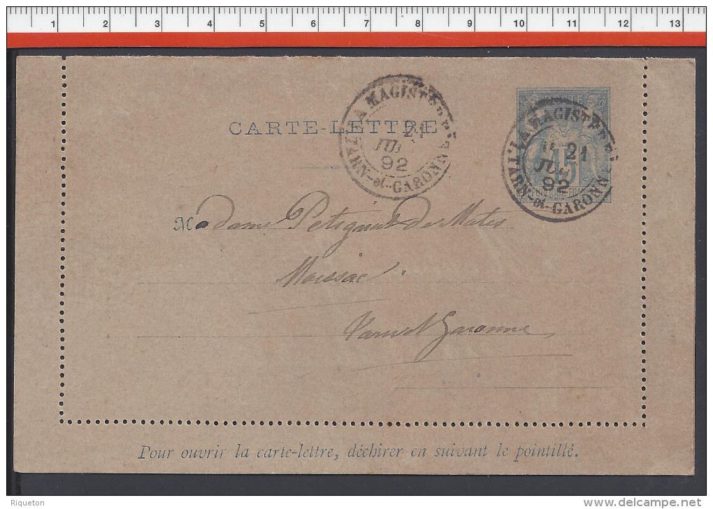 FR - 1892 -  TYPE SAGE SUR CARTE-LETTRE DE LA MAGISTERE POUR MOISSAC - - Cartes-lettres