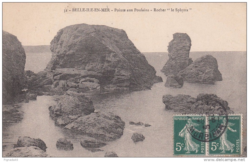 Cp , 56 , BELLE-ÎLE-en-MER , Pointe Aux Poulains , Rocher "Le Sphynx" - Belle Ile En Mer