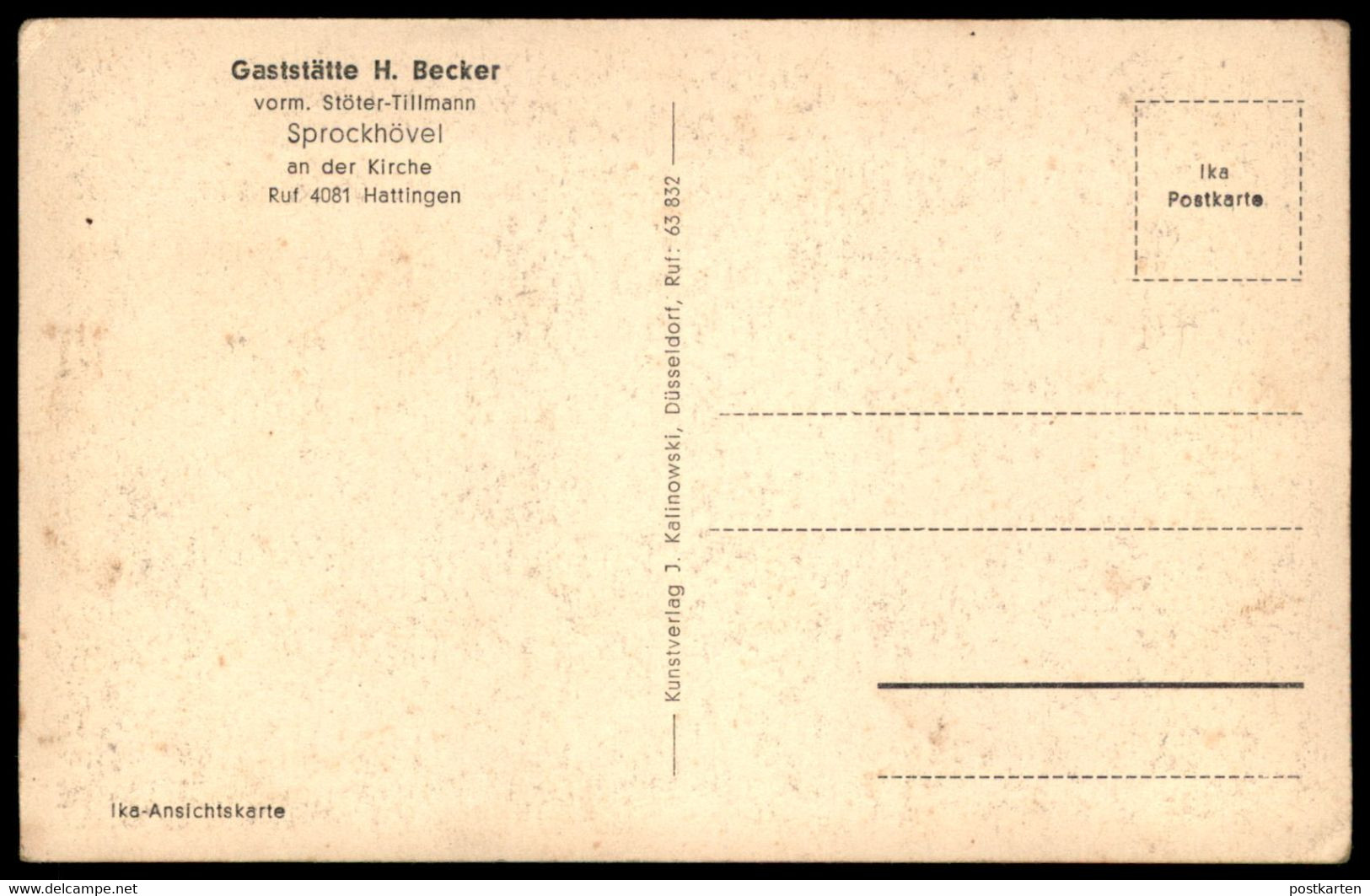 ALTE POSTKARTE SPROCKHÖVEL GASTSTÄTTE H. BECKER VORM. STÖTER-TILLMANN SCHÄNKE DIELE HANSA BIER Ruf Hattingen Postcard AK - Sprockhoevel