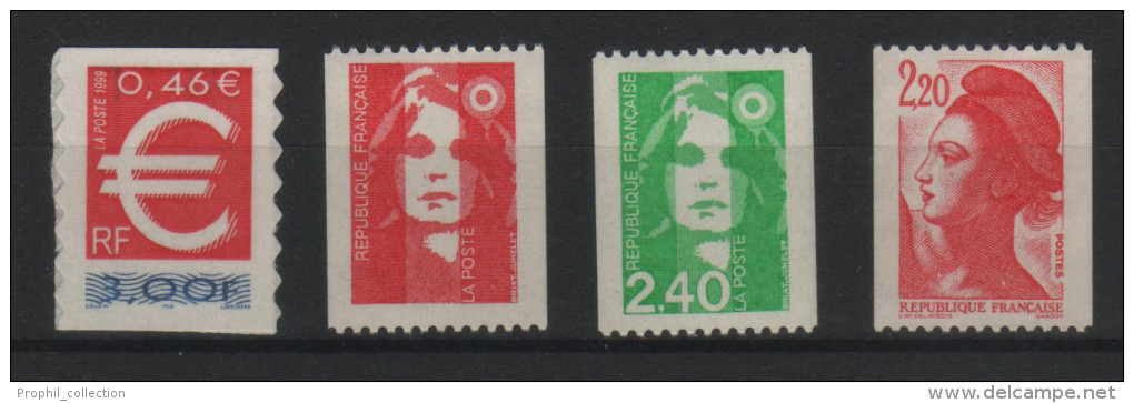 France - LOT De 4 Timbres VARIETE BANDES PHOSPHORE à CHEVAL Marianne Liberte Bicentenaire 2823 2819 2379 3215 - Nuevos