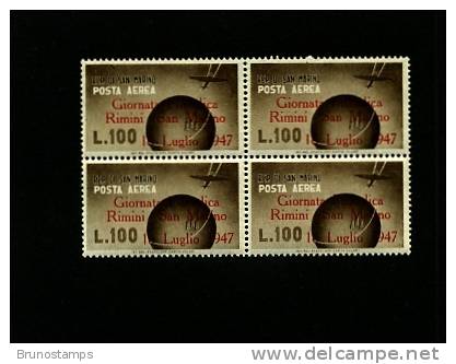 SAN MARINO - 1947 P.A.GIORNATA FILATELICA QUARTINA NUOVA GOMMA INTEGRA / MINT NH - Posta Aerea