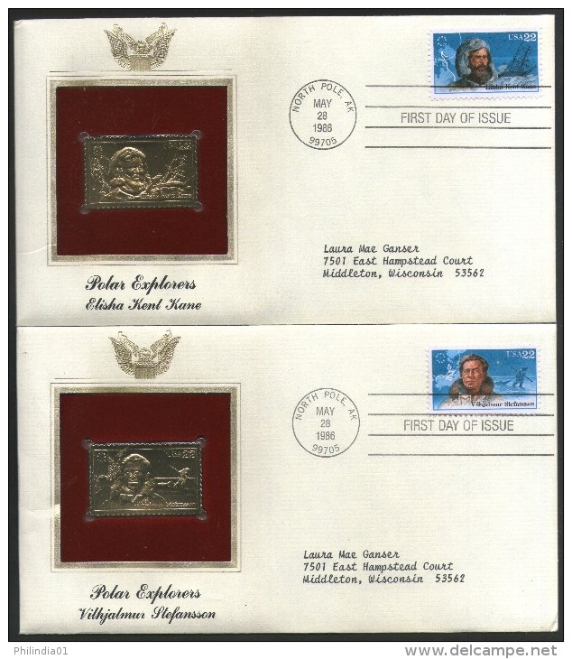 USA 1986 Antarctica Polar Explorers Famous People Set Of 4 Gold Replicas Cover Sc 2220-23 # 038 - Polar Explorers & Famous People