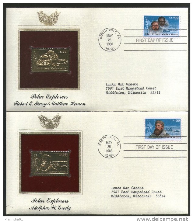 USA 1986 Antarctica Polar Explorers Famous People Set Of 4 Gold Replicas Cover Sc 2220-23 # 038 - Polarforscher & Promis