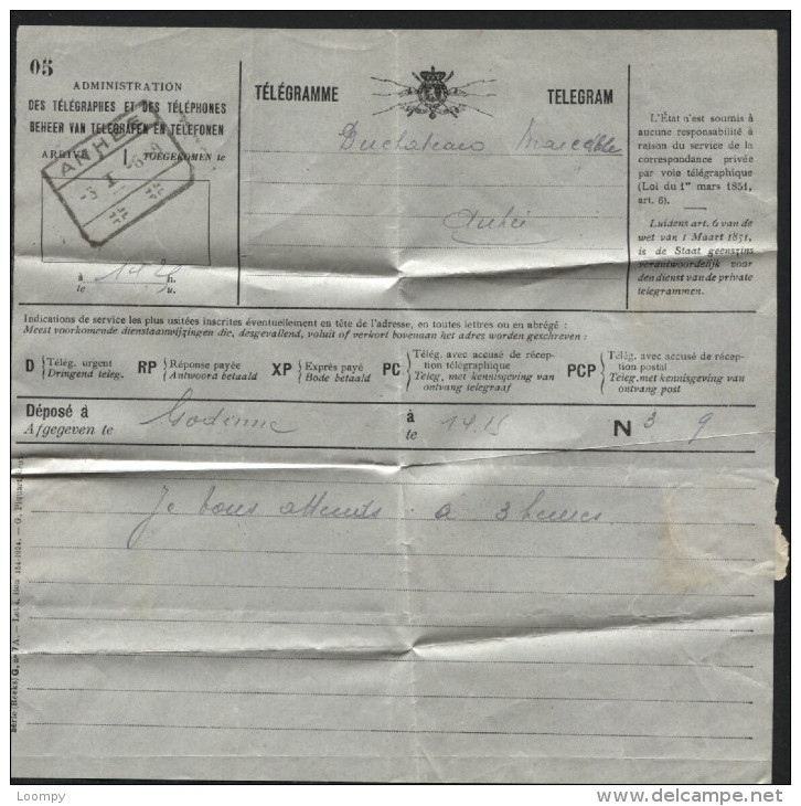 CHEMINS DE FER SPOORWEG ANHEE S/ Télégramme Telegram 3/1/40 (605) - Telegrammen