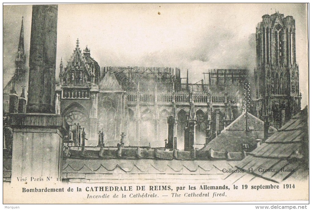 12235. Postal REIMS (Marne) Ardenes. Cathedrale De Reims, Bombardement Per Allemands Guerre 1914 - Reims