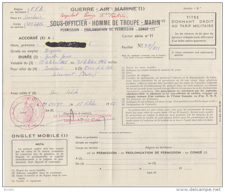 Ministère de la Guerre Livret Individuel Classe 1966 + divers documents